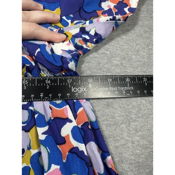 Maeve Anthropologie Blue Abstract Floral Pleat Blouse‎ Top Size XS - Picture 5 of 6